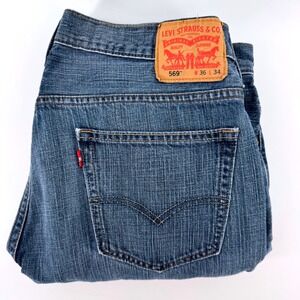 Levis 569 Mens 36x34 Loose Straight Jeans Blue Medium Wash Denim Cotton